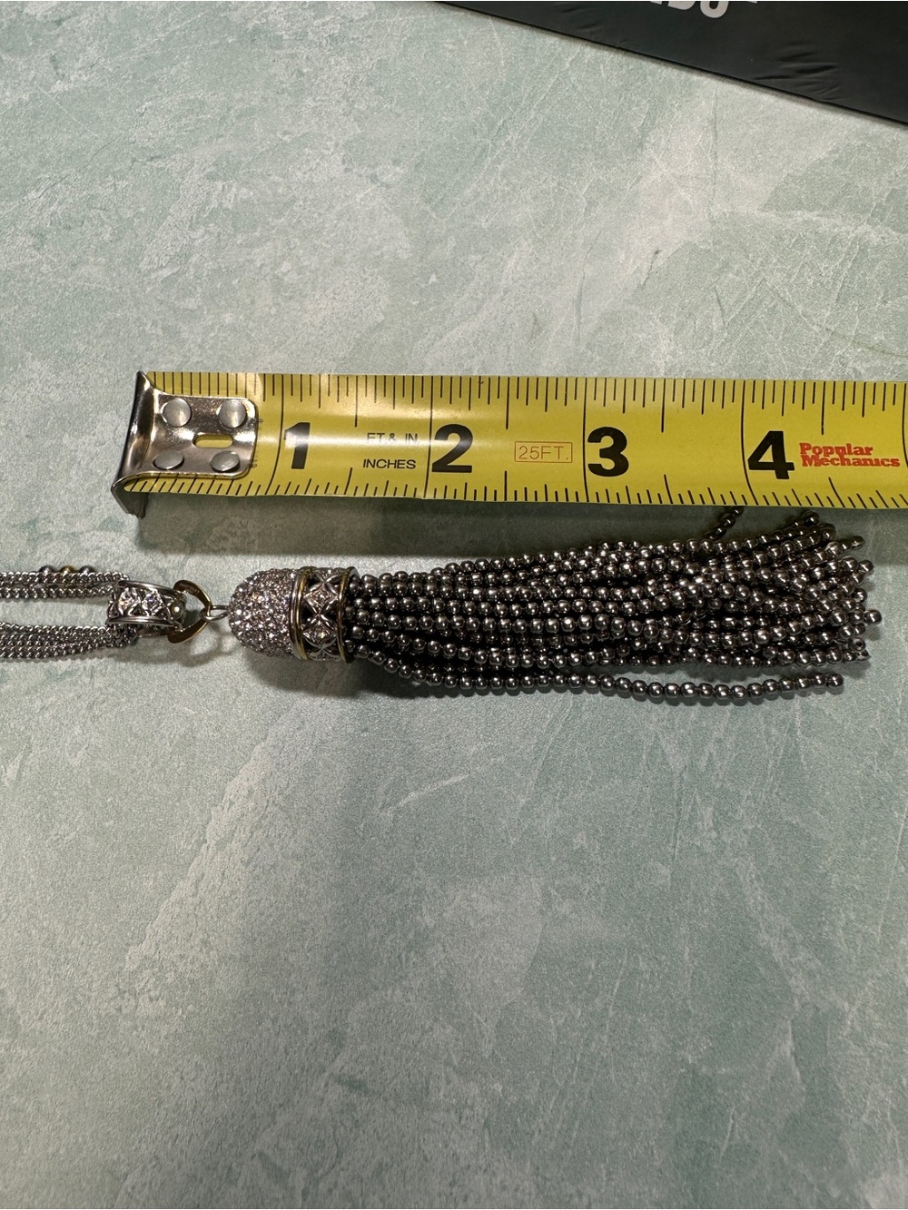 DSMK Stainless Steel Long Silver Tassel Necklace Multi-strand - Picture 6 of 6